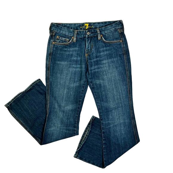 7 for All Mankind Low Rise Bootcut Jeans Ladies Sz 28 Blue Dark Wash Made in USA - Picture 1 of 7